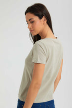 تنزيل الصورة على معرض الصور، Redtag-Pale-Green-Plain-Short--Sleeve-V-Neck--T-Shirt-Plain-Women&#39;s-
