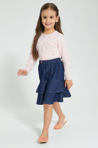 Redtag-Denim-Gathers-Cut-&-Sew-Skirt-Skirts-Girls-2 to 8 Years