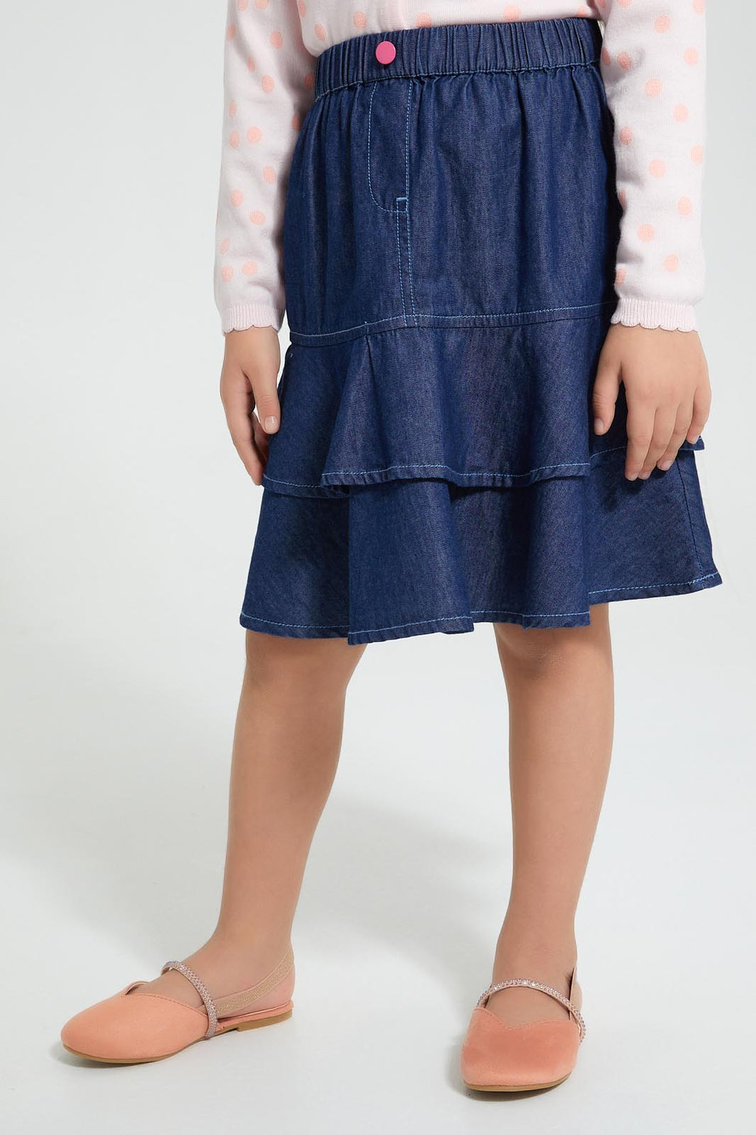 Redtag-Denim-Gathers-Cut-&-Sew-Skirt-Skirts-Girls-2 to 8 Years