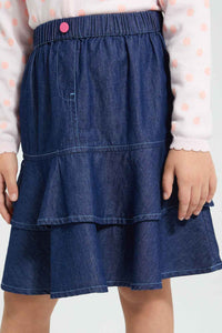 Redtag-Denim-Gathers-Cut-&-Sew-Skirt-Skirts-Girls-2 to 8 Years