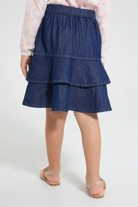 Redtag-Denim-Gathers-Cut-&-Sew-Skirt-Skirts-Girls-2 to 8 Years