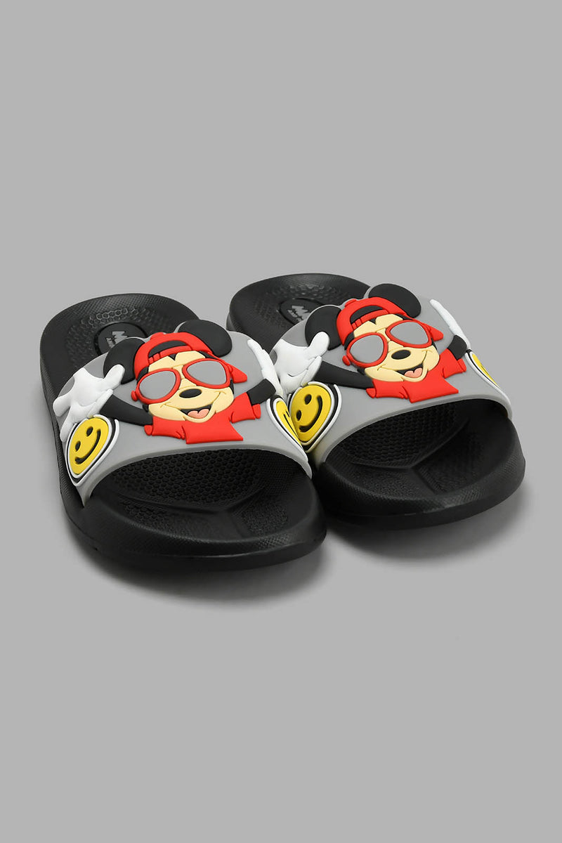 Redtag-Black-Mickey-Character-Slide-Sliders-Boys-3 to 5 Years