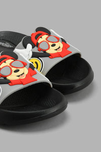 Redtag-Black-Mickey-Character-Slide-Sliders-Boys-3 to 5 Years