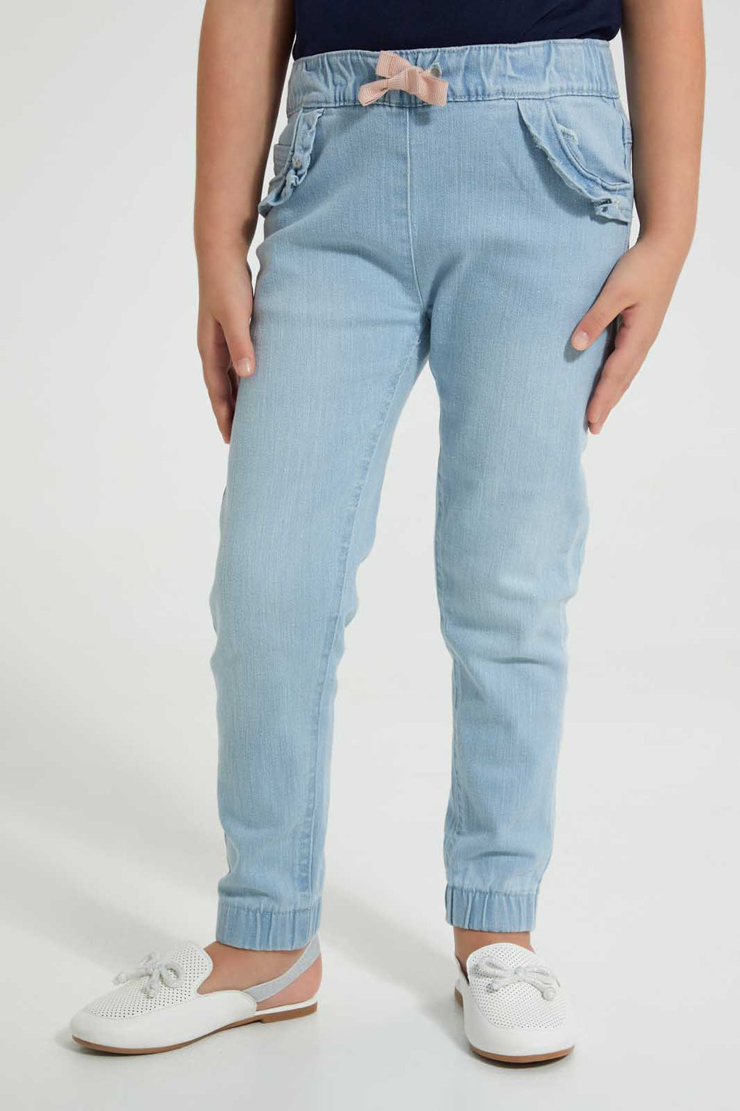 Redtag-Light-Wash-Pullon-Jogger-Jeans-Regular-Fit-Girls-2 to 8 Years