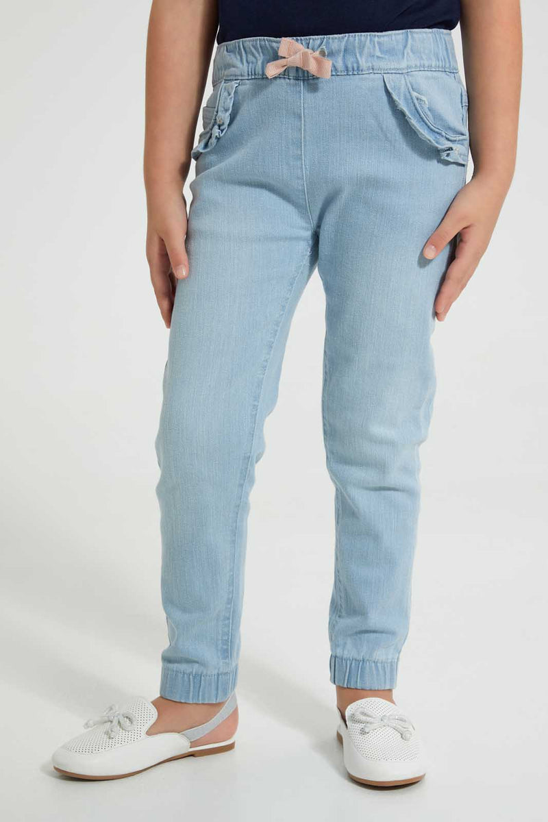 Redtag-Light-Wash-Pullon-Jogger-Jeans-Regular-Fit-Girls-2 to 8 Years