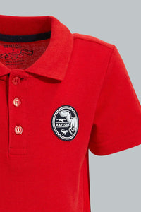 Redtag-Red-Polo-And-Navy-Twill-Short-Casual-Set-(2-Pack)-Sets-Infant-Boys-3 to 24 Months