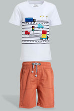 Load image into Gallery viewer, Redtag-White-Car-T-Shirt-With-Orange-Twill-Short-Casual-Set(2-Pack)-Sets-Infant-Boys-3 to 24 Months
