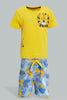 Redtag-Mustard-Tiger-T-Shirt-With-Terry-Short-(2-Pack)-Sets-Infant-Boys-3 to 24 Months