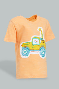 Redtag-Orange-Yd-T-Shirt-With-Blue-Terry-Short-(2-Pack)-Colour:Orange,-Filter:Infant-Boys-(3-to-24-Mths),-Infant-Boys-Sets,-New-In,-New-In-INB,-Non-Sale,-S22B,-Section:Kidswear-Infant-Boys-3 to 24 Months