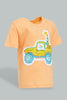 Redtag-Orange-Yd-T-Shirt-With-Blue-Terry-Short-(2-Pack)-Colour:Orange,-Filter:Infant-Boys-(3-to-24-Mths),-Infant-Boys-Sets,-New-In,-New-In-INB,-Non-Sale,-S22B,-Section:Kidswear-Infant-Boys-3 to 24 Months