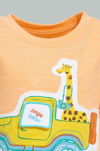 Redtag-Orange-Yd-T-Shirt-With-Blue-Terry-Short-(2-Pack)-Colour:Orange,-Filter:Infant-Boys-(3-to-24-Mths),-Infant-Boys-Sets,-New-In,-New-In-INB,-Non-Sale,-S22B,-Section:Kidswear-Infant-Boys-3 to 24 Months
