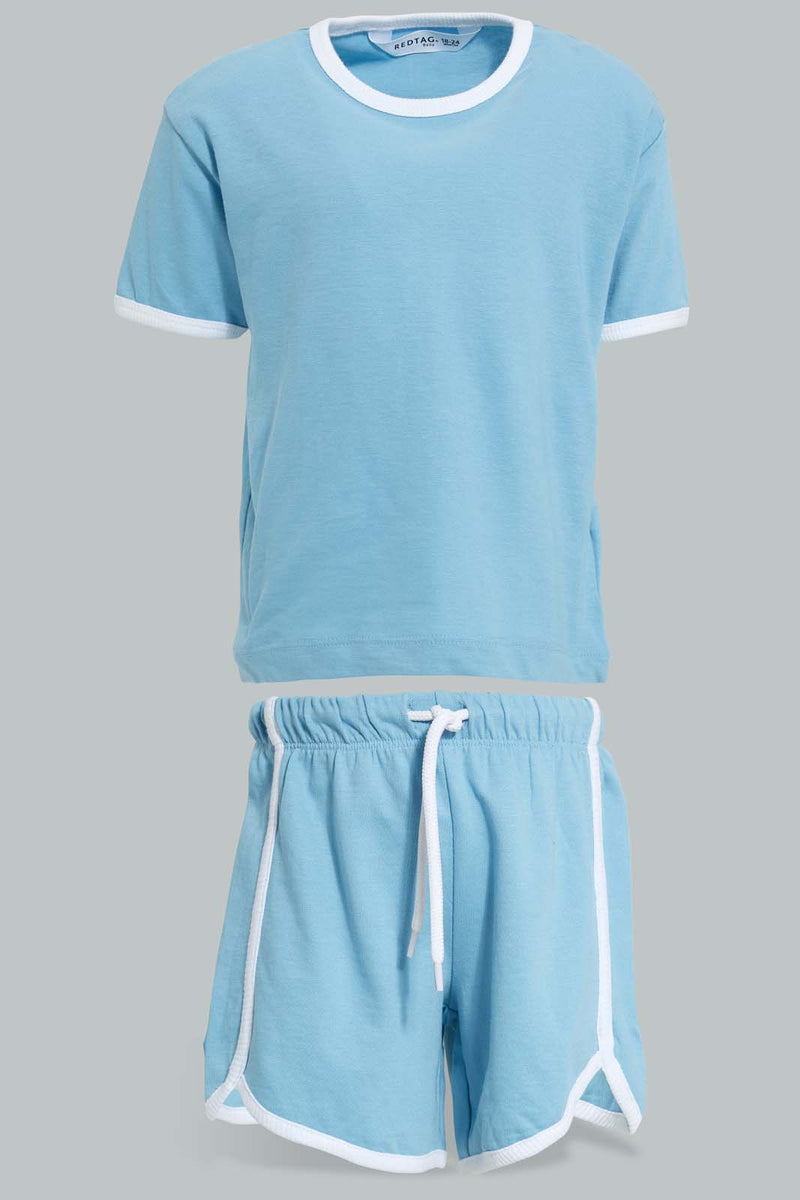 Redtag-Blue-Jersey-Rib-Casual-Set-(2-Pack)-Sets-Infant-Boys-3 to 24 Months