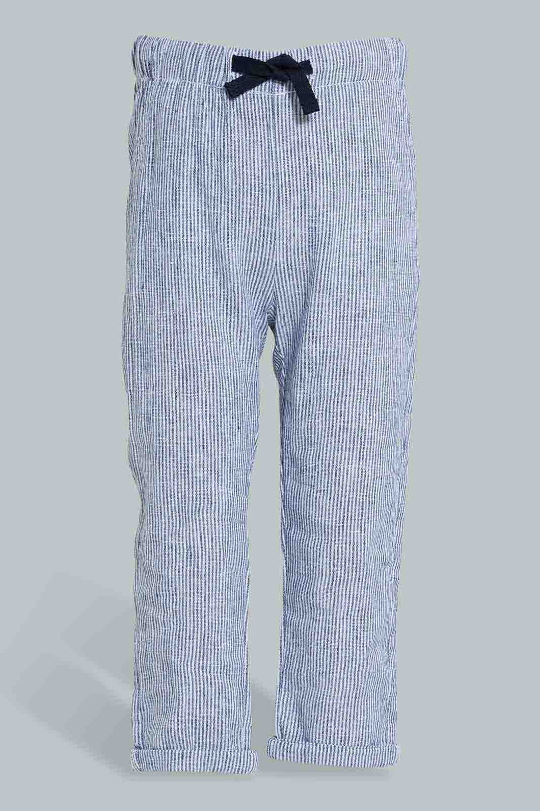 Redtag-Blue-Striped-Linen-Pull-On-Casual-Trousers-Chinos-Infant-Boys-3 to 24 Months
