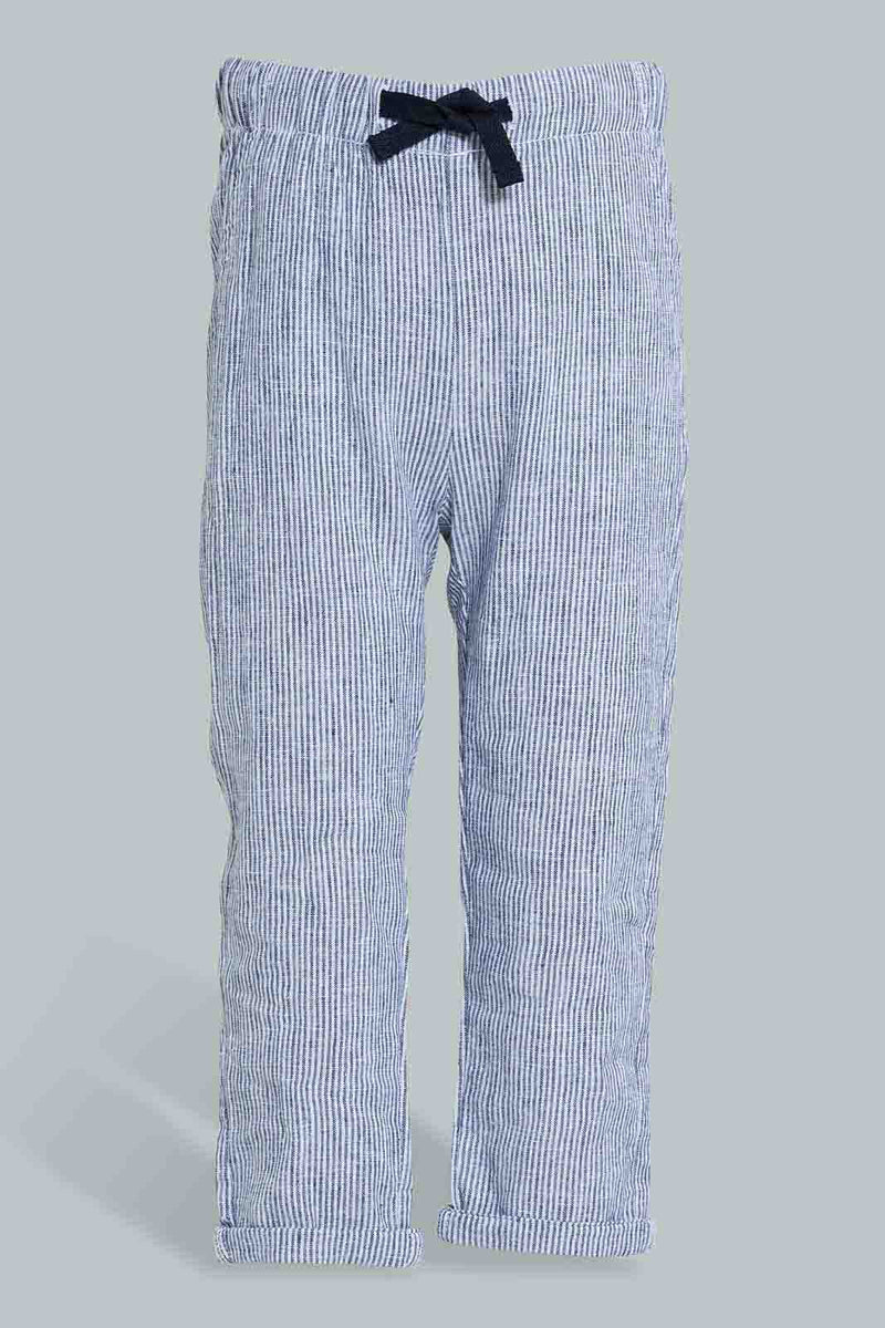Redtag-Blue-Striped-Linen-Pull-On-Casual-Trousers-Chinos-Infant-Boys-3 to 24 Months