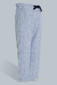 Redtag-Blue-Striped-Linen-Pull-On-Casual-Trousers-Chinos-Infant-Boys-3 to 24 Months