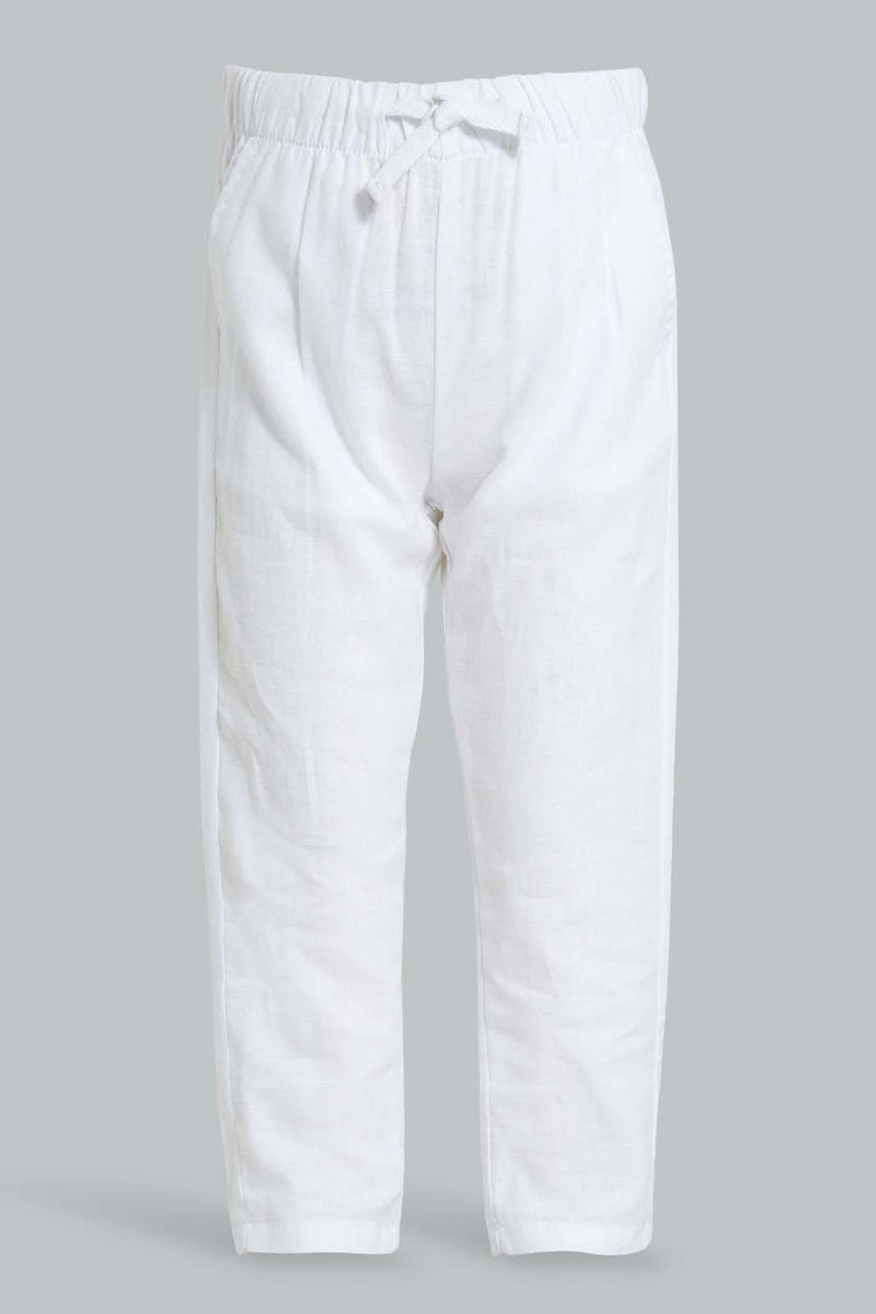Redtag-White-Linen-Pull-On-Casual-Trousers-Chinos-Infant-Boys-3 to 24 Months