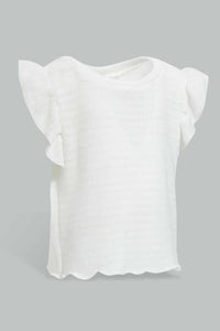 Redtag-White-Plain-Jacquard-T-Shirt-Plain-Infant-Girls-3 to 24 Months