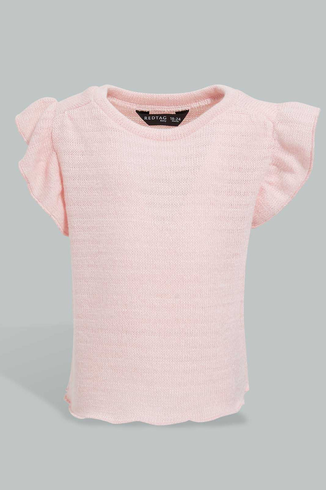 Redtag-Pink-Plain-Jacquard-T-Shirt-Plain-Infant-Girls-3 to 24 Months