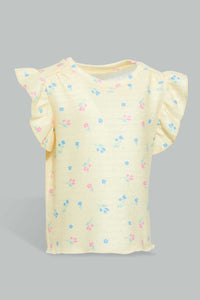 Redtag-Yellow-Aop-Jacquard-T-Shirt-All-Over-Prints-Infant-Girls-3 to 24 Months