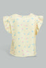 Redtag-Yellow-Aop-Jacquard-T-Shirt-All-Over-Prints-Infant-Girls-3 to 24 Months