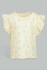 Redtag-Yellow-Aop-Jacquard-T-Shirt-All-Over-Prints-Infant-Girls-3 to 24 Months