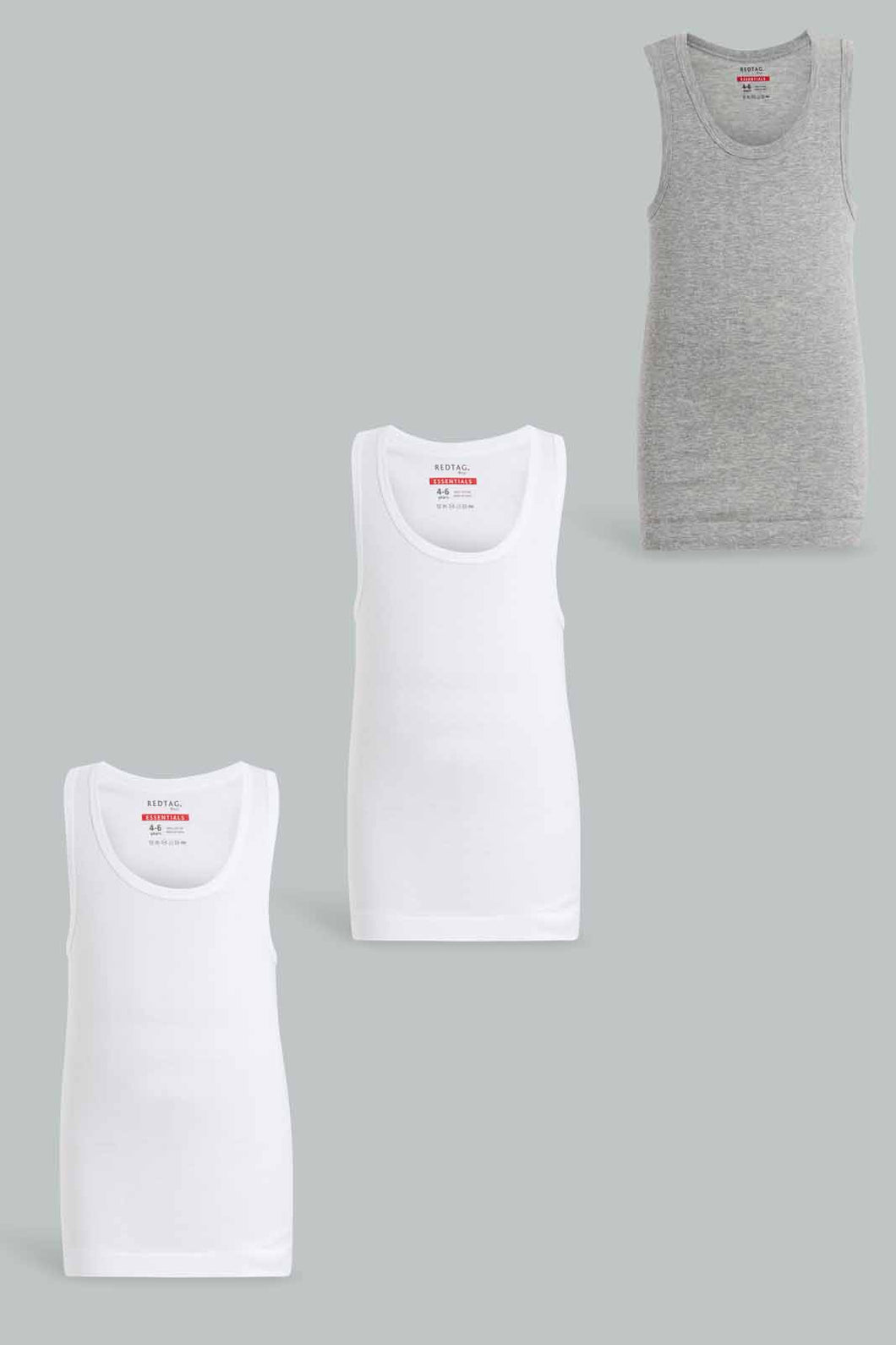 Redtag-White/Grey-3-Pack-Vest-Basic-Vests-Boys-2 to 8 Years