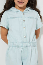 Load image into Gallery viewer, Redtag-Denim-Hooded-Playsuit-Colour:Denim,-Filter:Girls-(2-to-8-Yrs),-Girls-Jumpsuits,-New-In,-New-In-GIR,-Non-Sale,-S22B,-Section:Kidswear-Girls-2 to 8 Years
