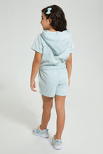 Load image into Gallery viewer, Redtag-Denim-Hooded-Playsuit-Colour:Denim,-Filter:Girls-(2-to-8-Yrs),-Girls-Jumpsuits,-New-In,-New-In-GIR,-Non-Sale,-S22B,-Section:Kidswear-Girls-2 to 8 Years
