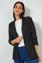 Load image into Gallery viewer, Redtag-Black-Stripe-Rolled-Up-Sleeve-Jacket-Jackets-Women&#39;s-
