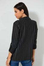 Load image into Gallery viewer, Redtag-Black-Stripe-Rolled-Up-Sleeve-Jacket-Jackets-Women&#39;s-
