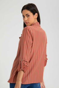 Pink Stripe Rolled Up Sleeve Jacket