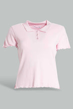 تنزيل الصورة على معرض الصور، Redtag-Pink-Collared-T-Shirt-Plain-Senior-Girls-9 to 14 Years
