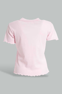 Redtag-Pink-Collared-T-Shirt-Plain-Senior-Girls-9 to 14 Years