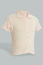 Load image into Gallery viewer, Redtag-Beige-Collared-Front-Placket-Top-Plain-Senior-Girls-9 to 14 Years
