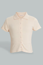 Load image into Gallery viewer, Redtag-Beige-Collared-Front-Placket-Top-Plain-Senior-Girls-9 to 14 Years
