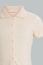 Load image into Gallery viewer, Redtag-Beige-Collared-Front-Placket-Top-Plain-Senior-Girls-9 to 14 Years
