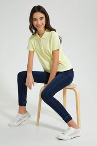 Redtag-Yellow-Collared-Front-Placket-Top-Plain-Senior-Girls-9 to 14 Years