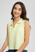 Load image into Gallery viewer, Redtag-Yellow-S/L-Collared-Rib-Top-Plain-Senior-Girls-9 to 14 Years
