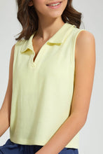 Load image into Gallery viewer, Redtag-Yellow-S/L-Collared-Rib-Top-Plain-Senior-Girls-9 to 14 Years
