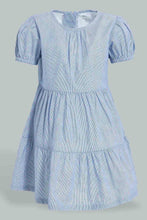 Load image into Gallery viewer, Redtag-Blue-Tiered-Puff-Sleeves-Stripes-Dress-Dresses-Infant-Girls-3 to 24 Months
