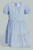 Redtag-Blue-Tiered-Puff-Sleeves-Stripes-Dress-Dresses-Infant-Girls-3 to 24 Months