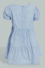 Load image into Gallery viewer, Redtag-Blue-Tiered-Puff-Sleeves-Stripes-Dress-Dresses-Infant-Girls-3 to 24 Months
