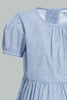 Redtag-Blue-Tiered-Puff-Sleeves-Stripes-Dress-Dresses-Infant-Girls-3 to 24 Months