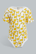 Load image into Gallery viewer, Redtag-Yellow--And-Grey-Animal-Print-5-Piece-Pack-Body-Suit-Bodysuits-Baby-0 to 12 Months
