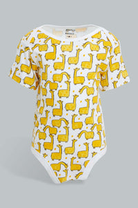 Redtag-Yellow--And-Grey-Animal-Print-5-Piece-Pack-Body-Suit-Bodysuits-Baby-0 to 12 Months