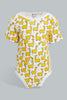 Redtag-Yellow--And-Grey-Animal-Print-5-Piece-Pack-Body-Suit-Bodysuits-Baby-0 to 12 Months