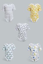 Load image into Gallery viewer, Redtag-Yellow--And-Grey-Animal-Print-5-Piece-Pack-Body-Suit-Bodysuits-Baby-0 to 12 Months

