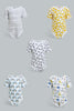 Redtag-Yellow--And-Grey-Animal-Print-5-Piece-Pack-Body-Suit-Bodysuits-Baby-0 to 12 Months
