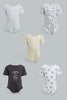 Redtag-White-And-Black-Mono-Chrome-5-Piece-Pack-Body-Suit-Bodysuits-Baby-0 to 12 Months