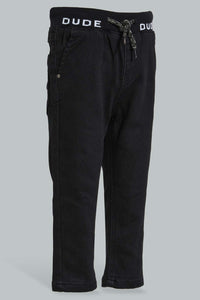 Redtag-Black-Knit-Denim-With-Rib-Waistband-Jeans-Slim-Fit-Infant-Boys-3 to 24 Months